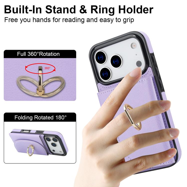 For iPhone 17 Pro Ring Holder Card Bag Skin Feel Phone Case