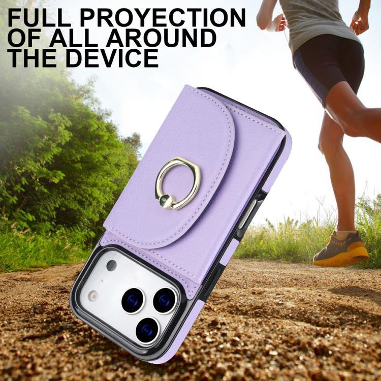 For iPhone 17 Pro Ring Holder Card Bag Skin Feel Phone Case