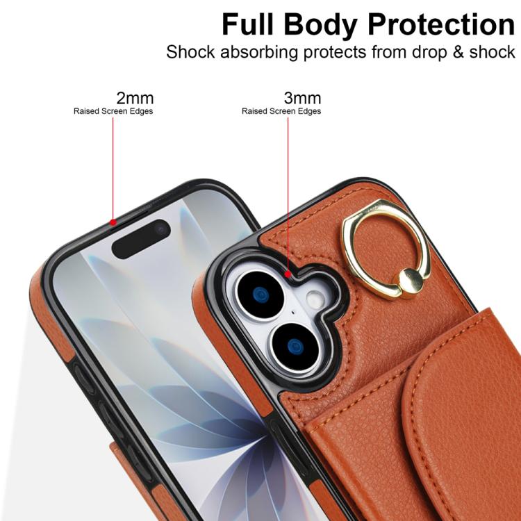 For iPhone 17 Ring Holder Card Bag Skin Feel Phone Case