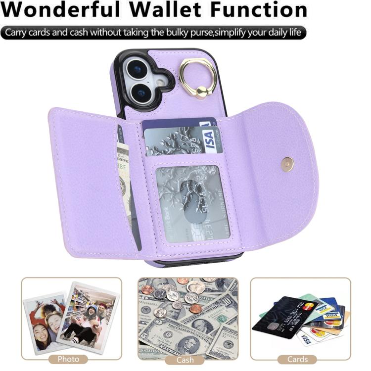For iPhone 17 Ring Holder Card Bag Skin Feel Phone Case