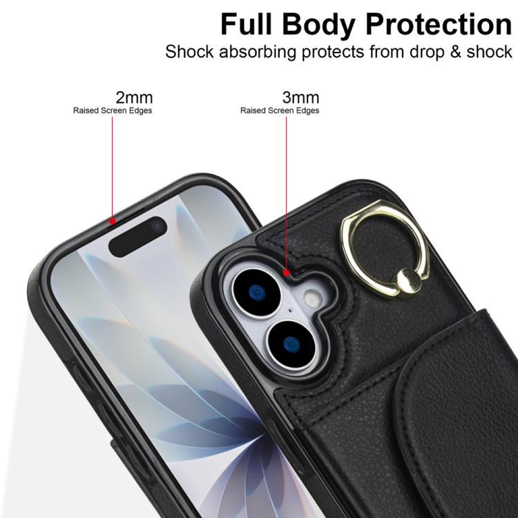 For iPhone 17 Ring Holder Card Bag Skin Feel Phone Case