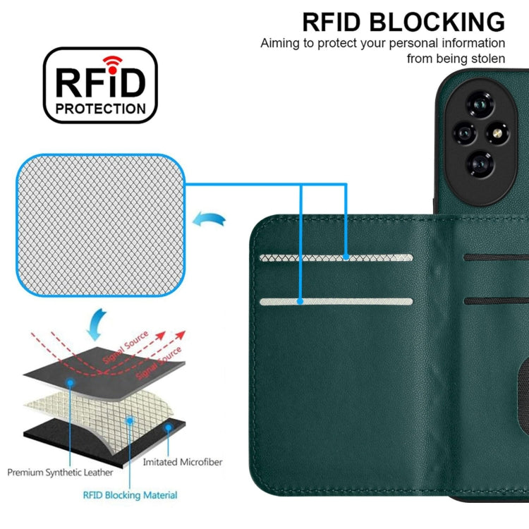 For Honor 200 5G Rhombic Texture Card Bag RFID Phone Case with Long Lanyard