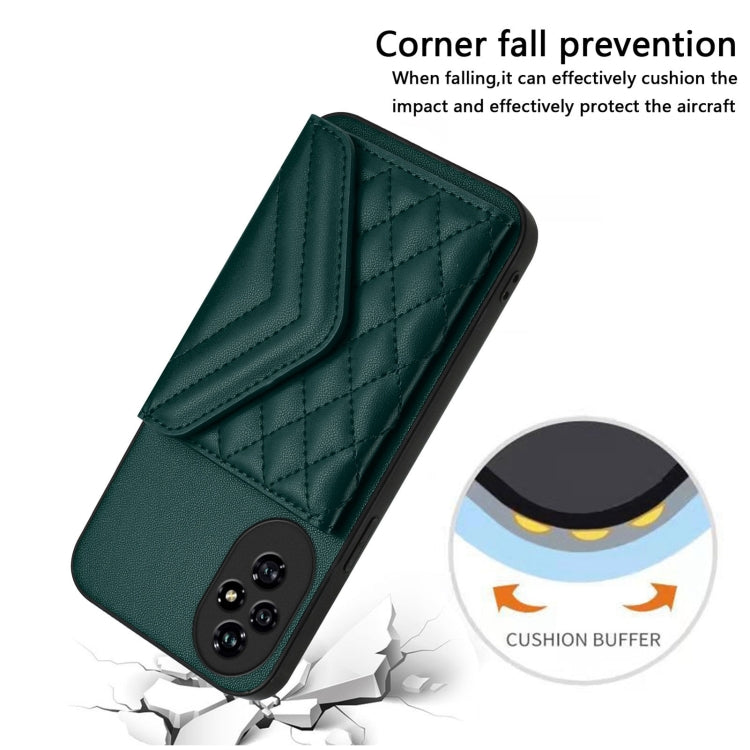 For Honor 200 5G Rhombic Texture Card Bag RFID Phone Case with Long Lanyard