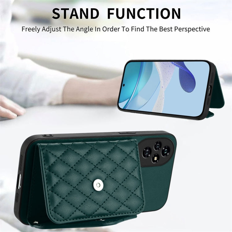 For Honor 200 5G Rhombic Texture Card Bag RFID Phone Case with Long Lanyard