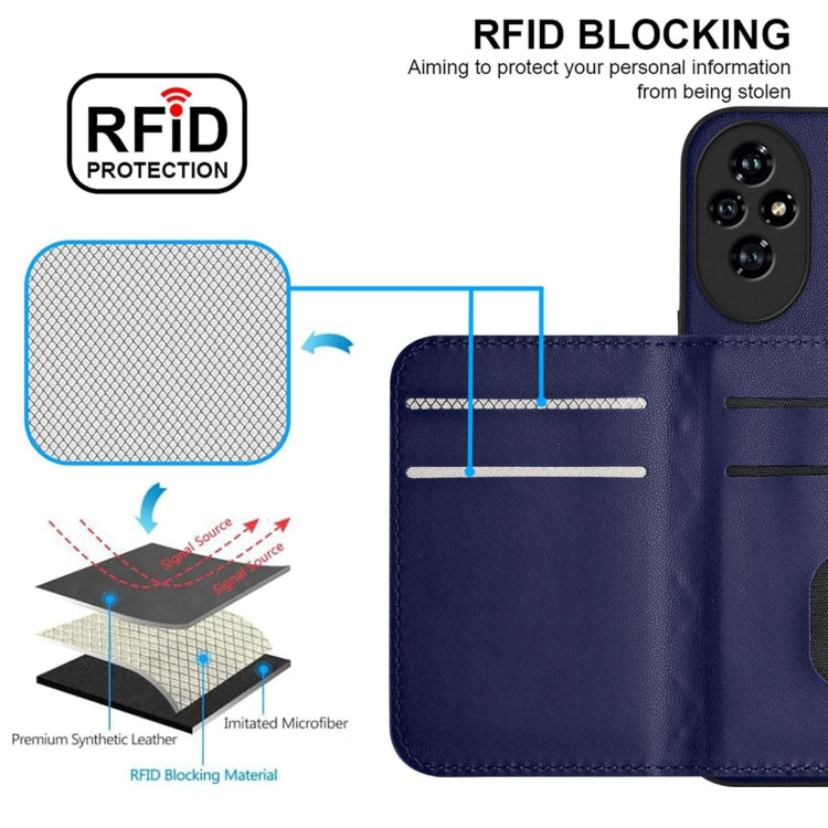 For Honor 200 5G Rhombic Texture Card Bag RFID Phone Case with Long Lanyard