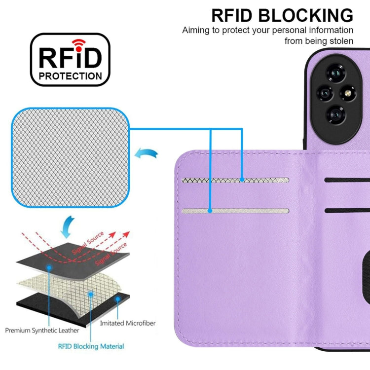 For Honor 200 5G Rhombic Texture Card Bag RFID Phone Case with Long Lanyard