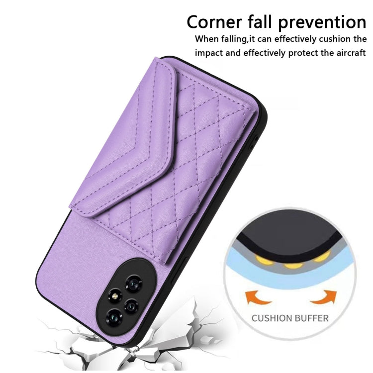 For Honor 200 5G Rhombic Texture Card Bag RFID Phone Case with Long Lanyard