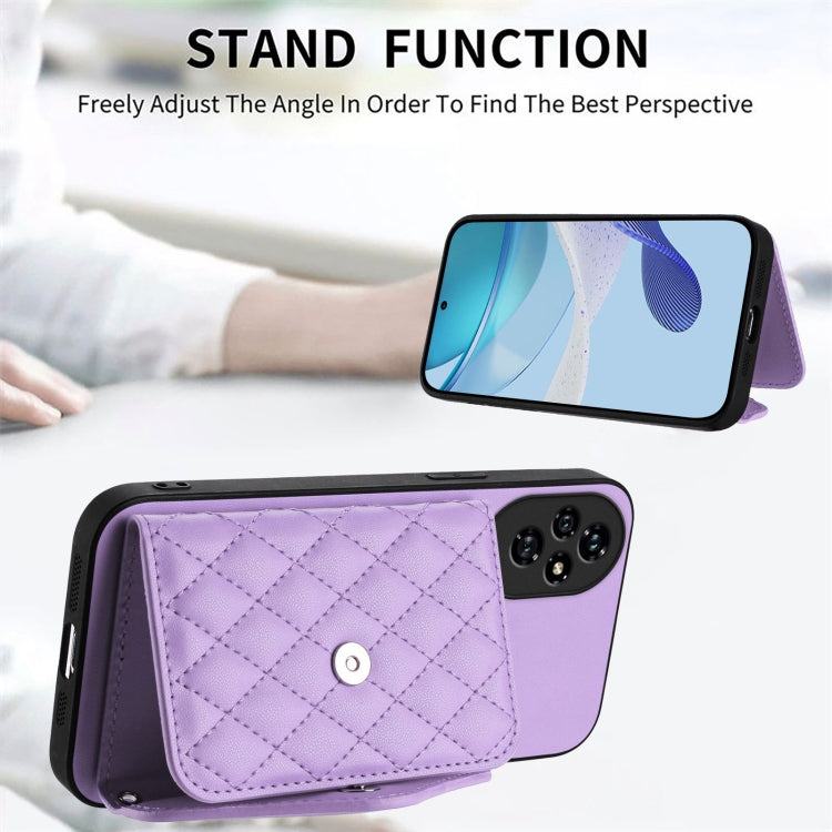 For Honor 200 5G Rhombic Texture Card Bag RFID Phone Case with Long Lanyard