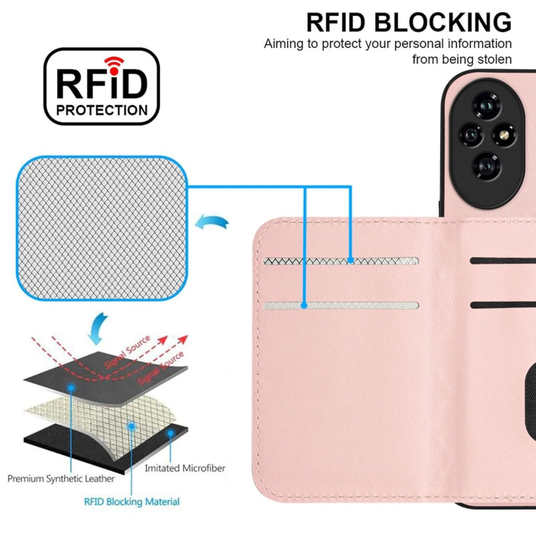 For Honor 200 5G Rhombic Texture Card Bag RFID Phone Case with Long Lanyard