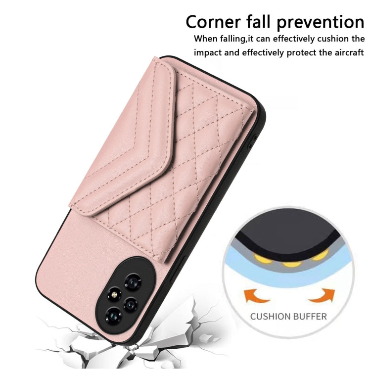 For Honor 200 5G Rhombic Texture Card Bag RFID Phone Case with Long Lanyard