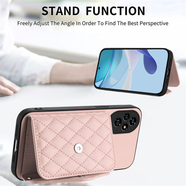 For Honor 200 5G Rhombic Texture Card Bag RFID Phone Case with Long Lanyard
