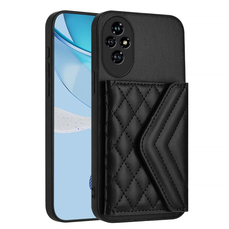 For Honor 200 5G Rhombic Texture Card Bag RFID Phone Case with Long Lanyard