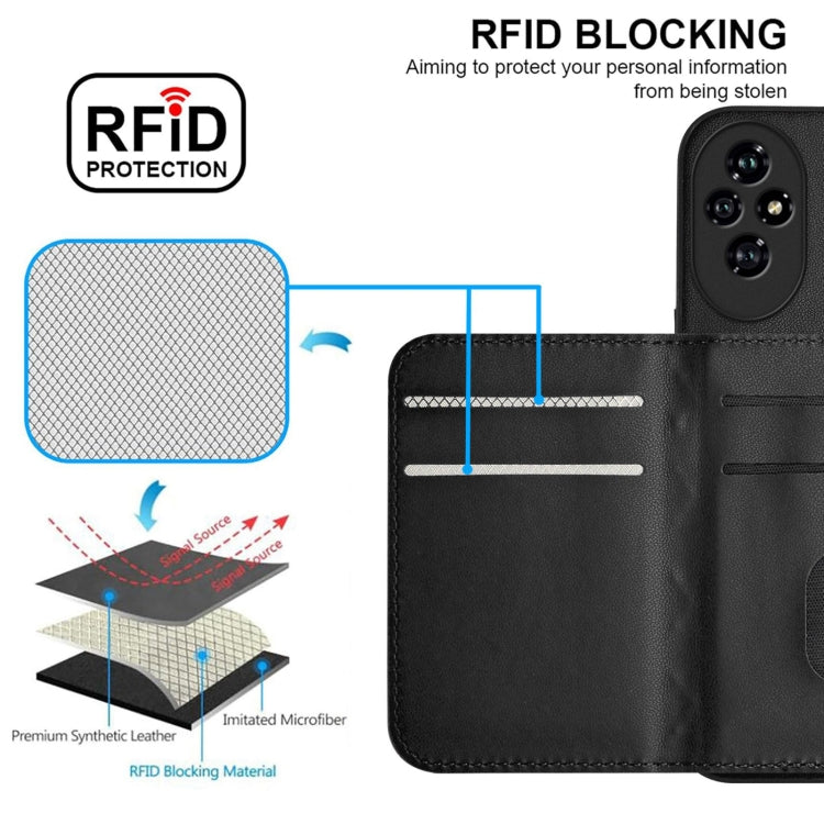 For Honor 200 5G Rhombic Texture Card Bag RFID Phone Case with Long Lanyard