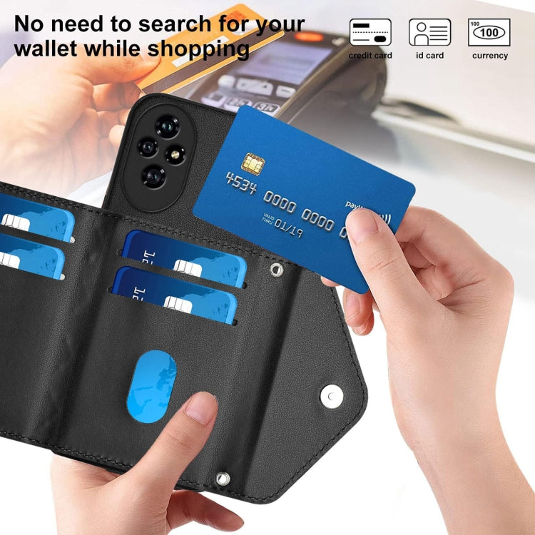 For Honor 200 5G Rhombic Texture Card Bag RFID Phone Case with Long Lanyard