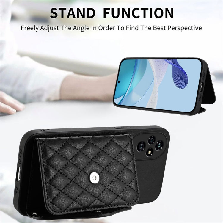 For Honor 200 5G Rhombic Texture Card Bag RFID Phone Case with Long Lanyard