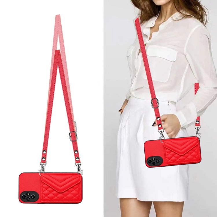 For Honor 200 5G Rhombic Texture Card Bag RFID Phone Case with Long Lanyard