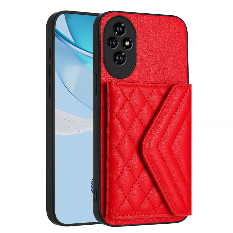 For Honor 200 5G Rhombic Texture Card Bag RFID Phone Case with Long Lanyard
