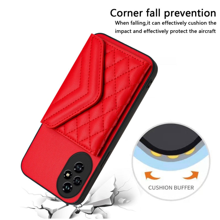For Honor 200 5G Rhombic Texture Card Bag RFID Phone Case with Long Lanyard
