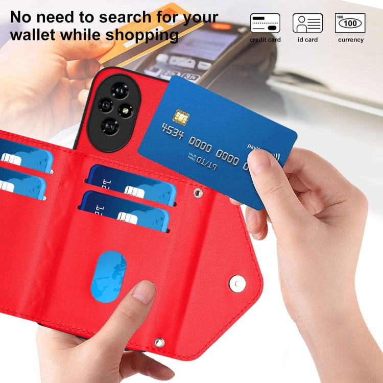 For Honor 200 5G Rhombic Texture Card Bag RFID Phone Case with Long Lanyard