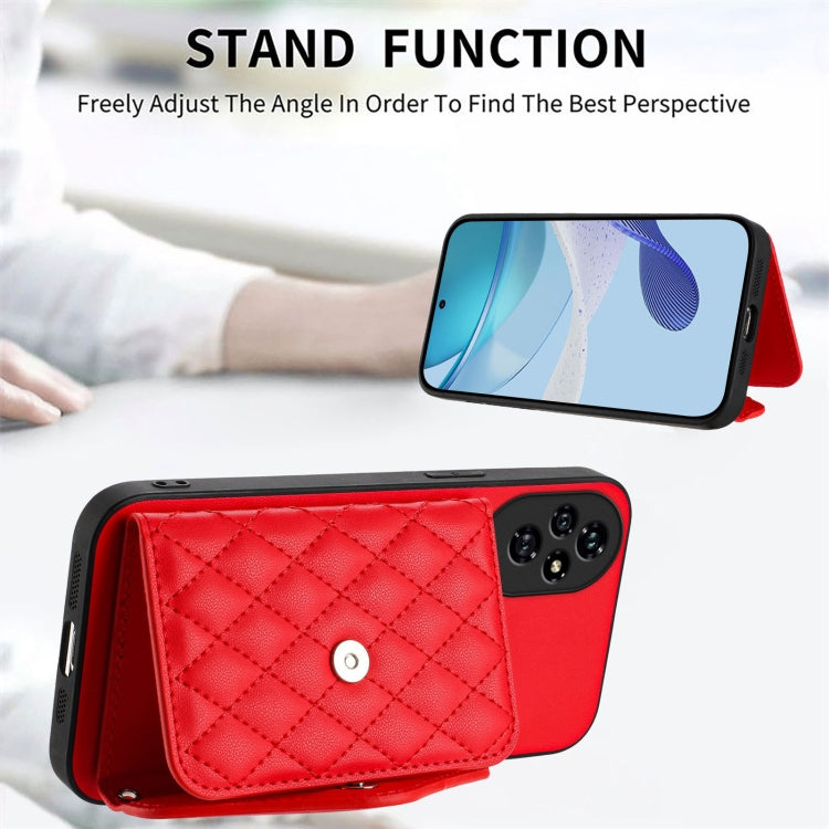 For Honor 200 5G Rhombic Texture Card Bag RFID Phone Case with Long Lanyard