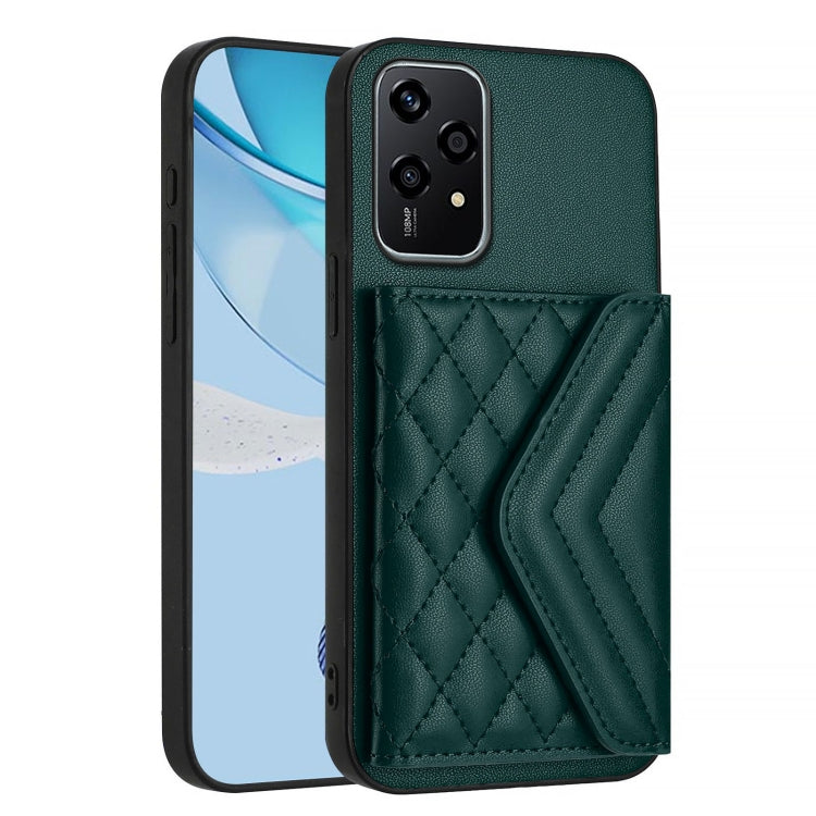 For Honor 200 Lite 5G Global Rhombic Texture Card Bag RFID Phone Case with Long Lanyard