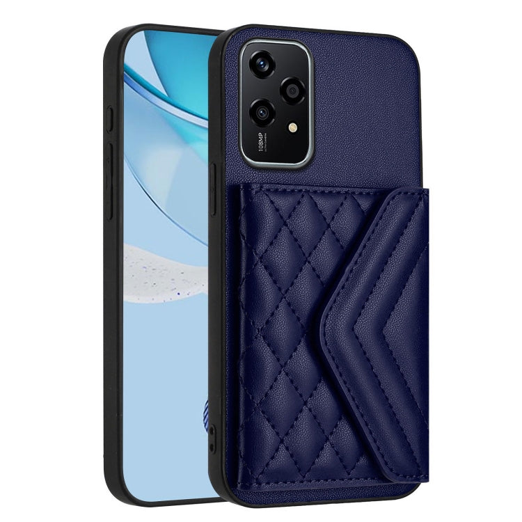 For Honor 200 Lite 5G Global Rhombic Texture Card Bag RFID Phone Case with Long Lanyard