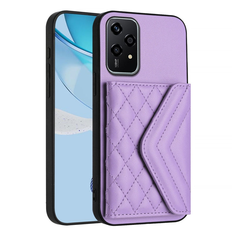 For Honor 200 Lite 5G Global Rhombic Texture Card Bag RFID Phone Case with Long Lanyard
