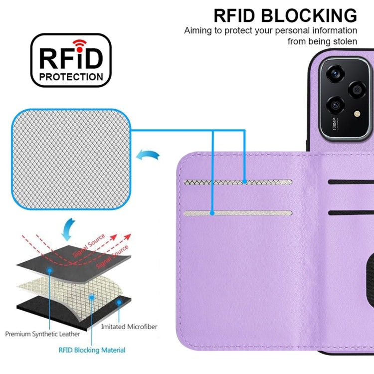 For Honor 200 Lite 5G Global Rhombic Texture Card Bag RFID Phone Case with Long Lanyard