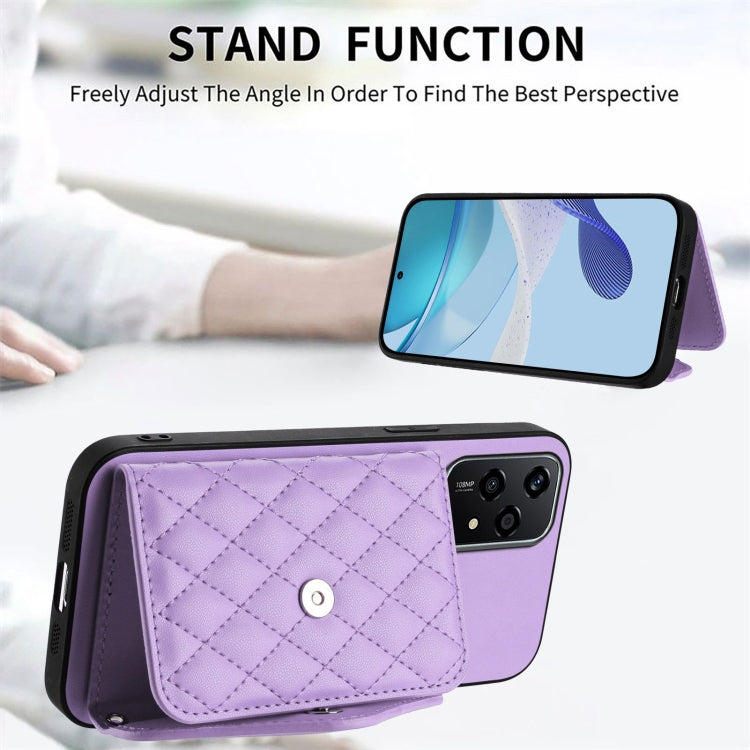 For Honor 200 Lite 5G Global Rhombic Texture Card Bag RFID Phone Case with Long Lanyard