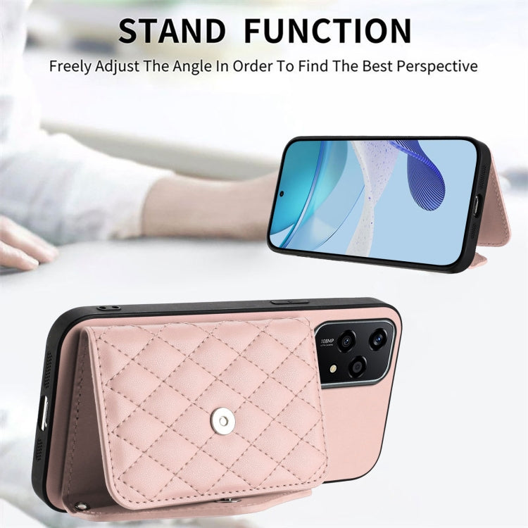 For Honor 200 Lite 5G Global Rhombic Texture Card Bag RFID Phone Case with Long Lanyard