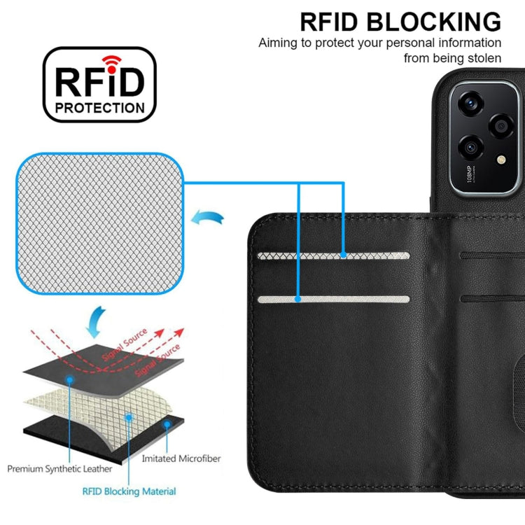 For Honor 200 Lite 5G Global Rhombic Texture Card Bag RFID Phone Case with Long Lanyard