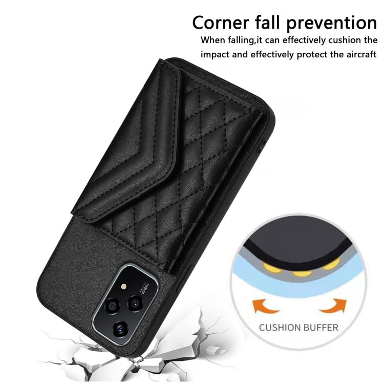 For Honor 200 Lite 5G Global Rhombic Texture Card Bag RFID Phone Case with Long Lanyard