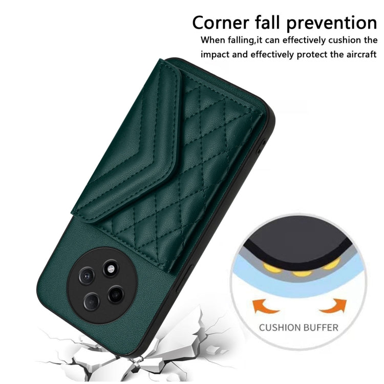 For OPPO A3 Pro 5G Rhombic Texture Card Bag RFID Phone Case with Long Lanyard