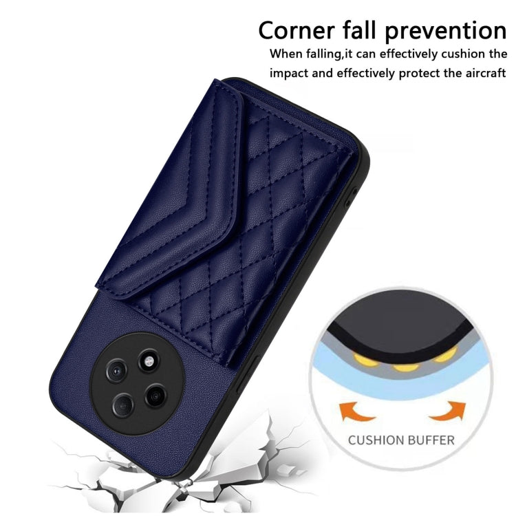 For OPPO A3 Pro 5G Rhombic Texture Card Bag RFID Phone Case with Long Lanyard