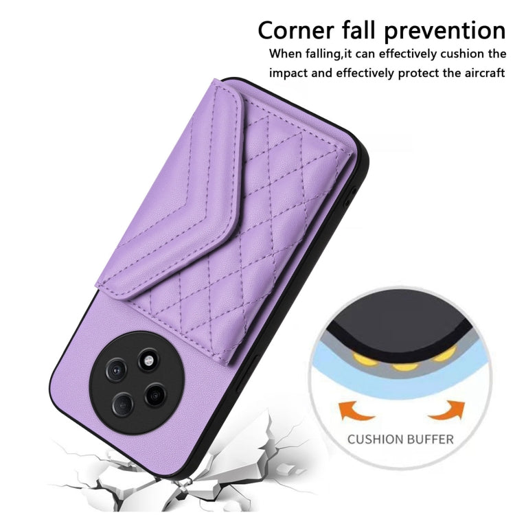 For OPPO A3 Pro 5G Rhombic Texture Card Bag RFID Phone Case with Long Lanyard