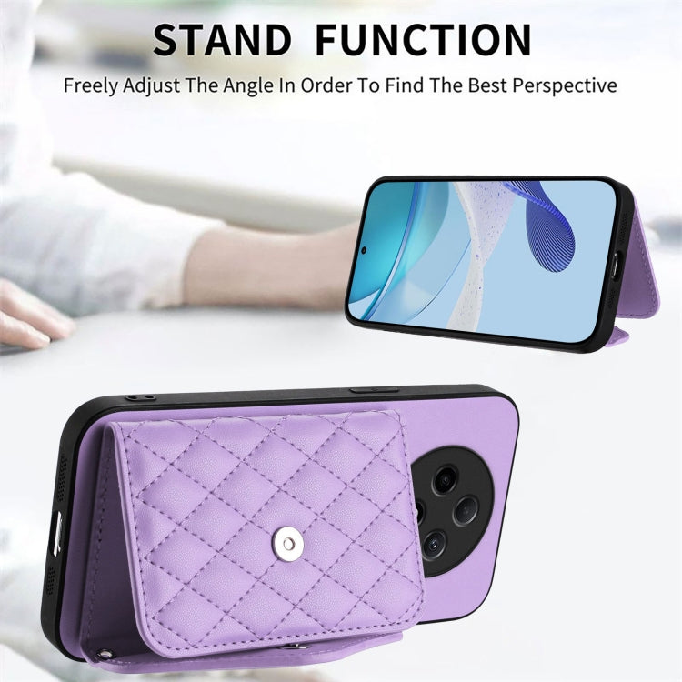 For OPPO A3 Pro 5G Rhombic Texture Card Bag RFID Phone Case with Long Lanyard