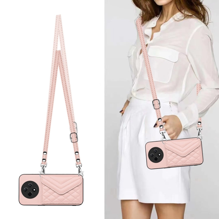 For OPPO A3 Pro 5G Rhombic Texture Card Bag RFID Phone Case with Long Lanyard