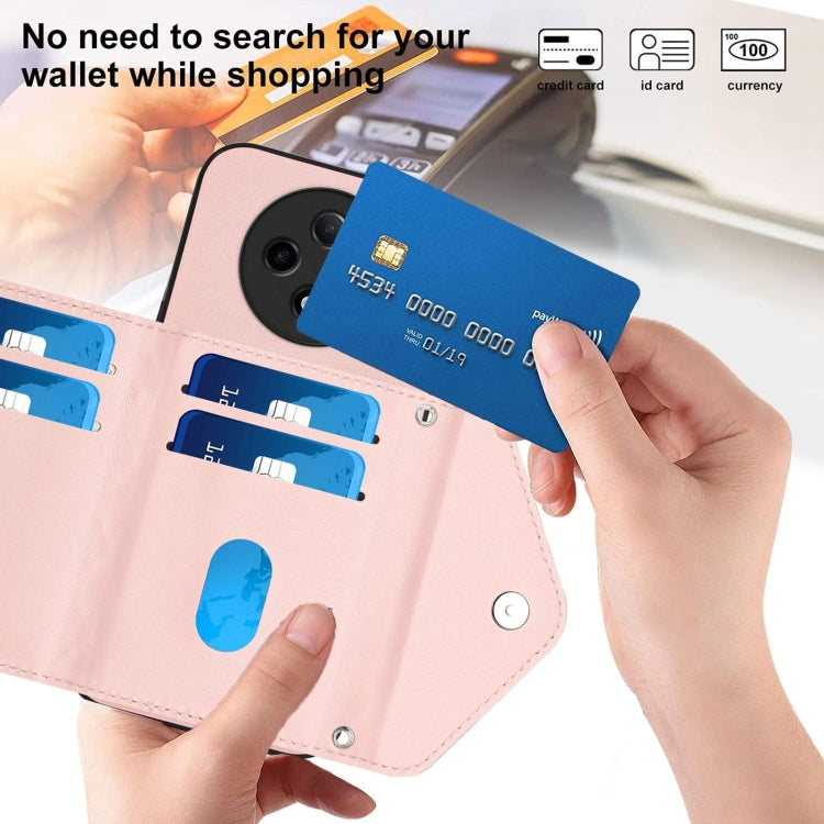 For OPPO A3 Pro 5G Rhombic Texture Card Bag RFID Phone Case with Long Lanyard