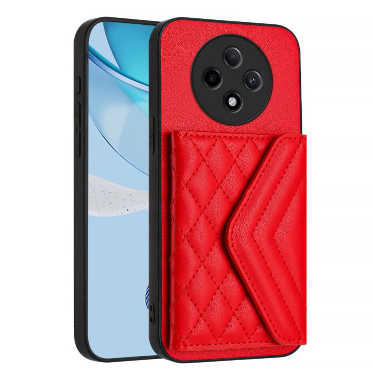 For OPPO A3 Pro 5G Rhombic Texture Card Bag RFID Phone Case with Long Lanyard
