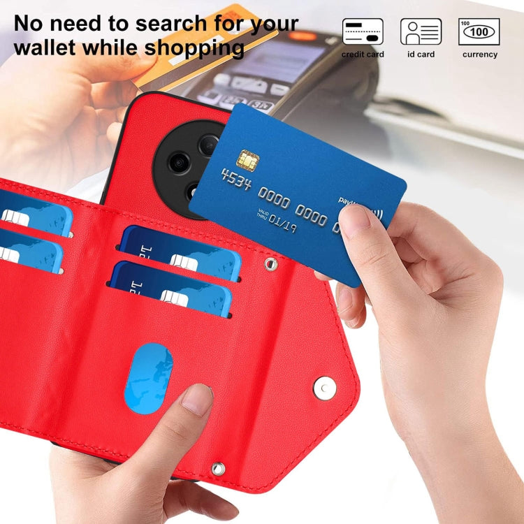 For OPPO A3 Pro 5G Rhombic Texture Card Bag RFID Phone Case with Long Lanyard