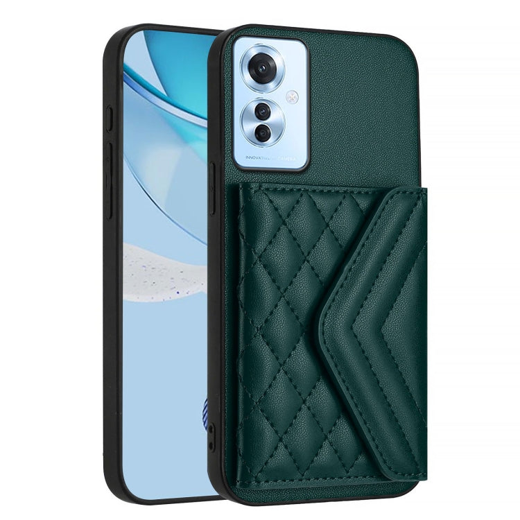 For OPPO Reno11 F Thai Version Rhombic Texture Card Bag RFID Phone Case with Long Lanyard