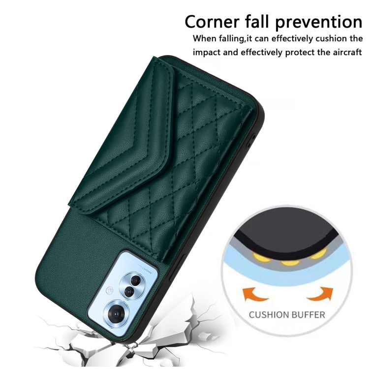 For OPPO Reno11 F Thai Version Rhombic Texture Card Bag RFID Phone Case with Long Lanyard