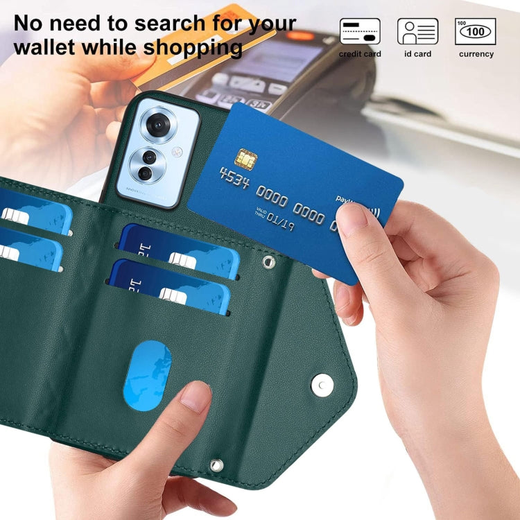 For OPPO Reno11 F Thai Version Rhombic Texture Card Bag RFID Phone Case with Long Lanyard