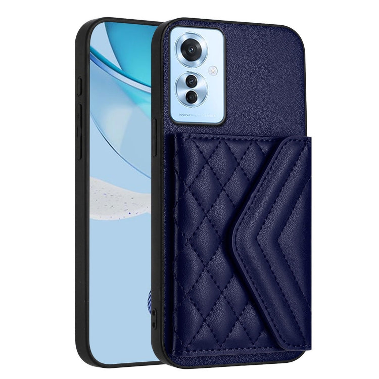 For OPPO Reno11 F Thai Version Rhombic Texture Card Bag RFID Phone Case with Long Lanyard