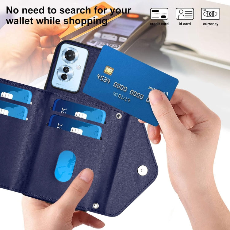 For OPPO Reno11 F Thai Version Rhombic Texture Card Bag RFID Phone Case with Long Lanyard