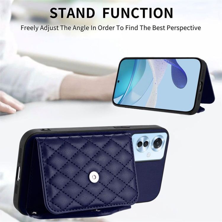 For OPPO Reno11 F Thai Version Rhombic Texture Card Bag RFID Phone Case with Long Lanyard