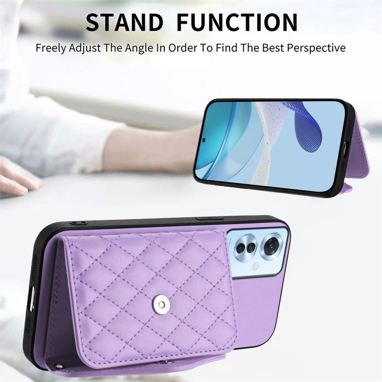 For OPPO Reno11 F Thai Version Rhombic Texture Card Bag RFID Phone Case with Long Lanyard