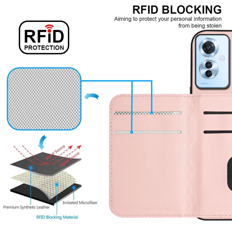For OPPO Reno11 F Thai Version Rhombic Texture Card Bag RFID Phone Case with Long Lanyard