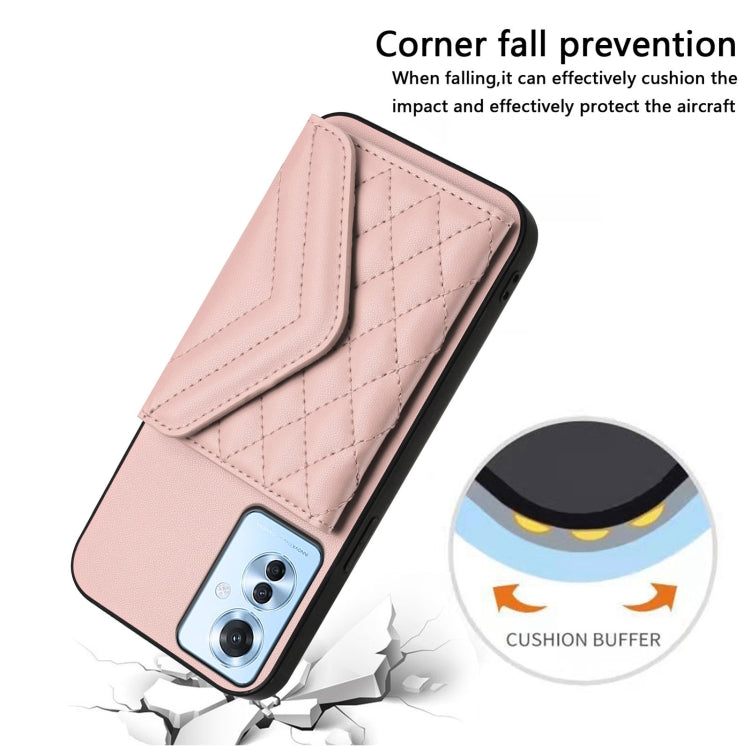 For OPPO Reno11 F Thai Version Rhombic Texture Card Bag RFID Phone Case with Long Lanyard