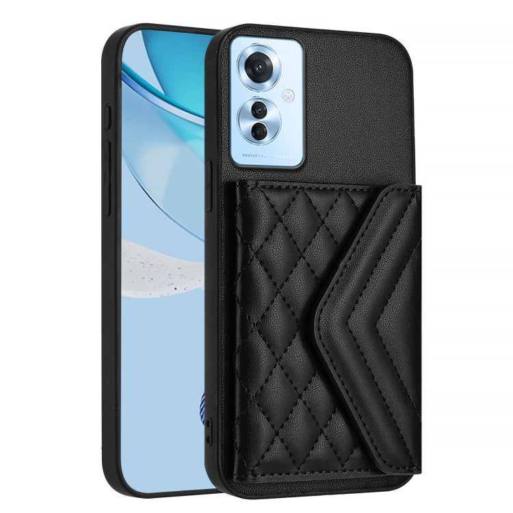 For OPPO Reno11 F Thai Version Rhombic Texture Card Bag RFID Phone Case with Long Lanyard